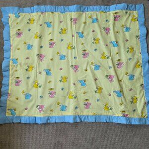 Vintage Cannon Mills Baby Blanket Yellow Bunnies Satin Trim Pastel  37" x 45"